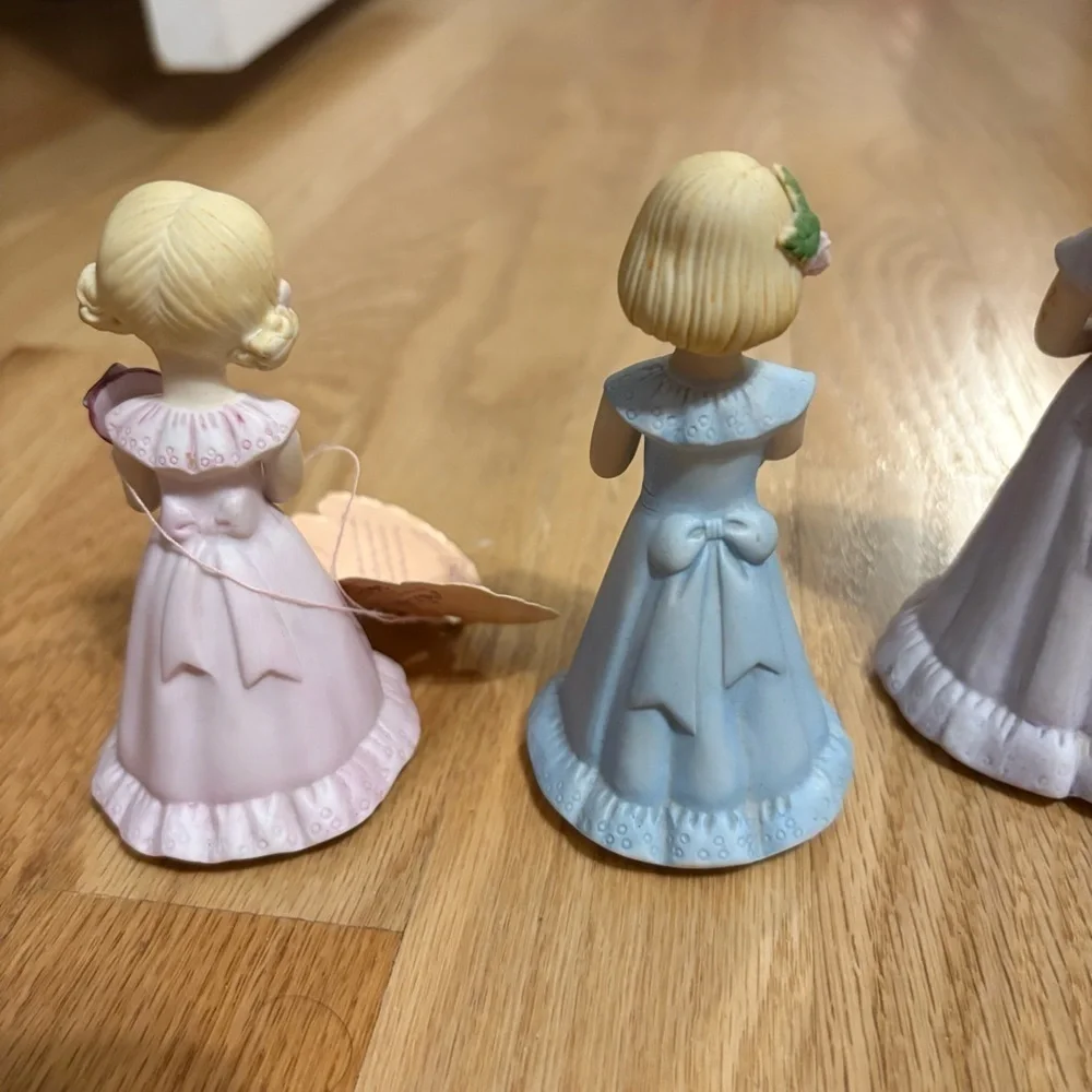 Vintage Enesco Growing Up Girls Porcelain Dolls 5 6 8 Birthday Blonde Blue Pink